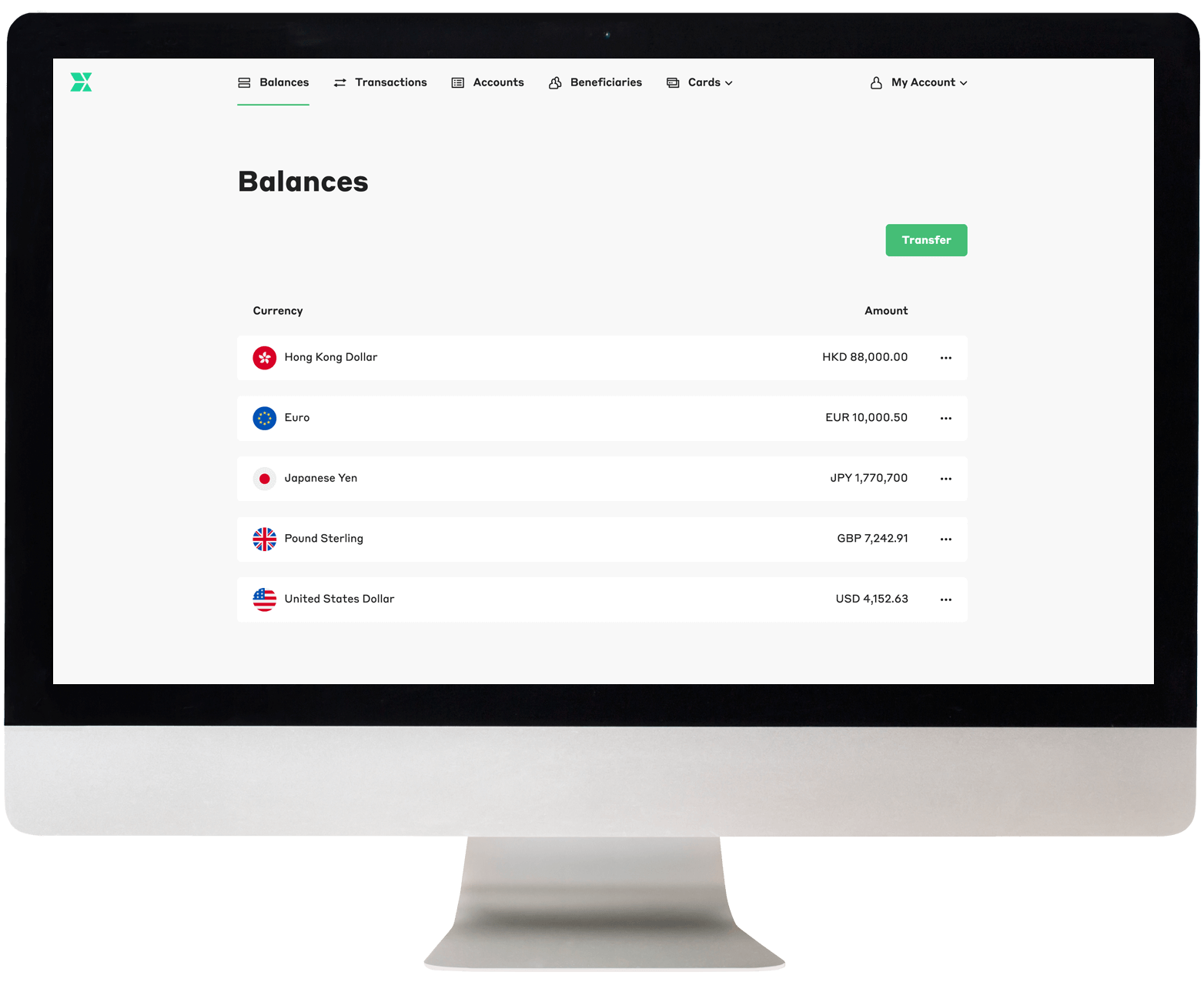 Currenxie app Balances screen preview